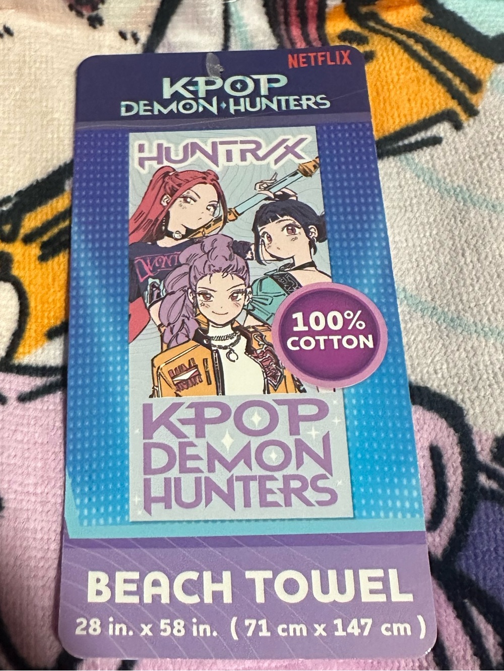 Netflix K-Pop Demon Hunters Purple and Pink Beach Towel